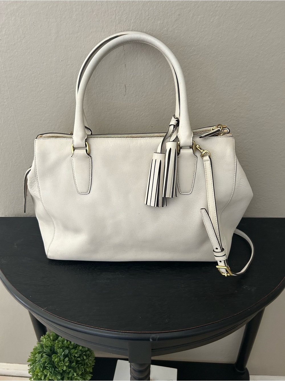 Coach Cream Leather Satchel with Tassels and Gold Hardware - Picture 2 of 16
